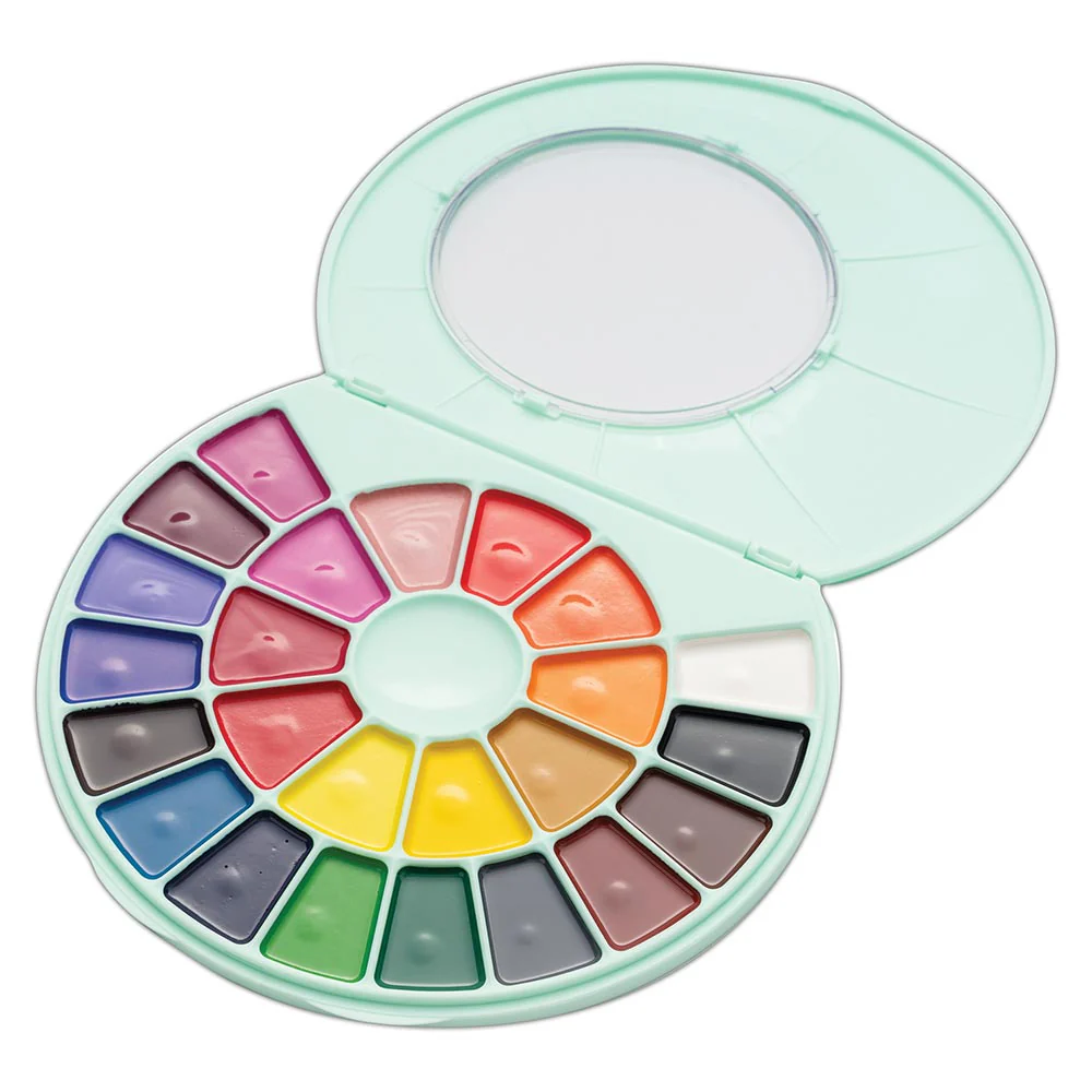 HIMI Semi-Moist Watercolour Set of 24 Pans + Brush Green Case - Image 3