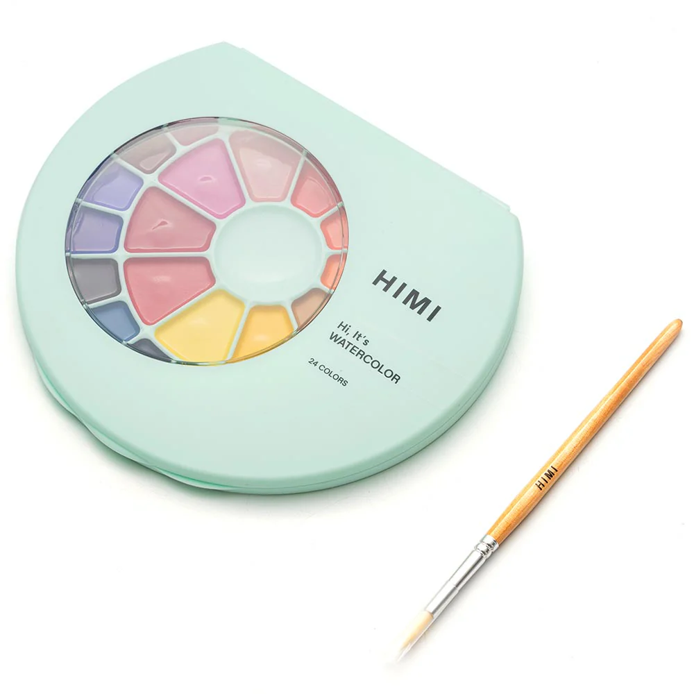 HIMI Semi-Moist Watercolour Set of 24 Pans + Brush Green Case - Image 4