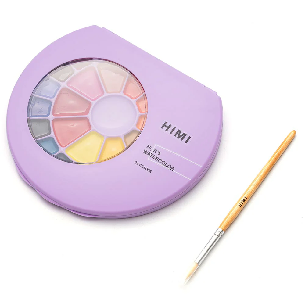 HIMI Semi-Moist Watercolour Set of 24 Pans + Brush Purple Case - Image 4