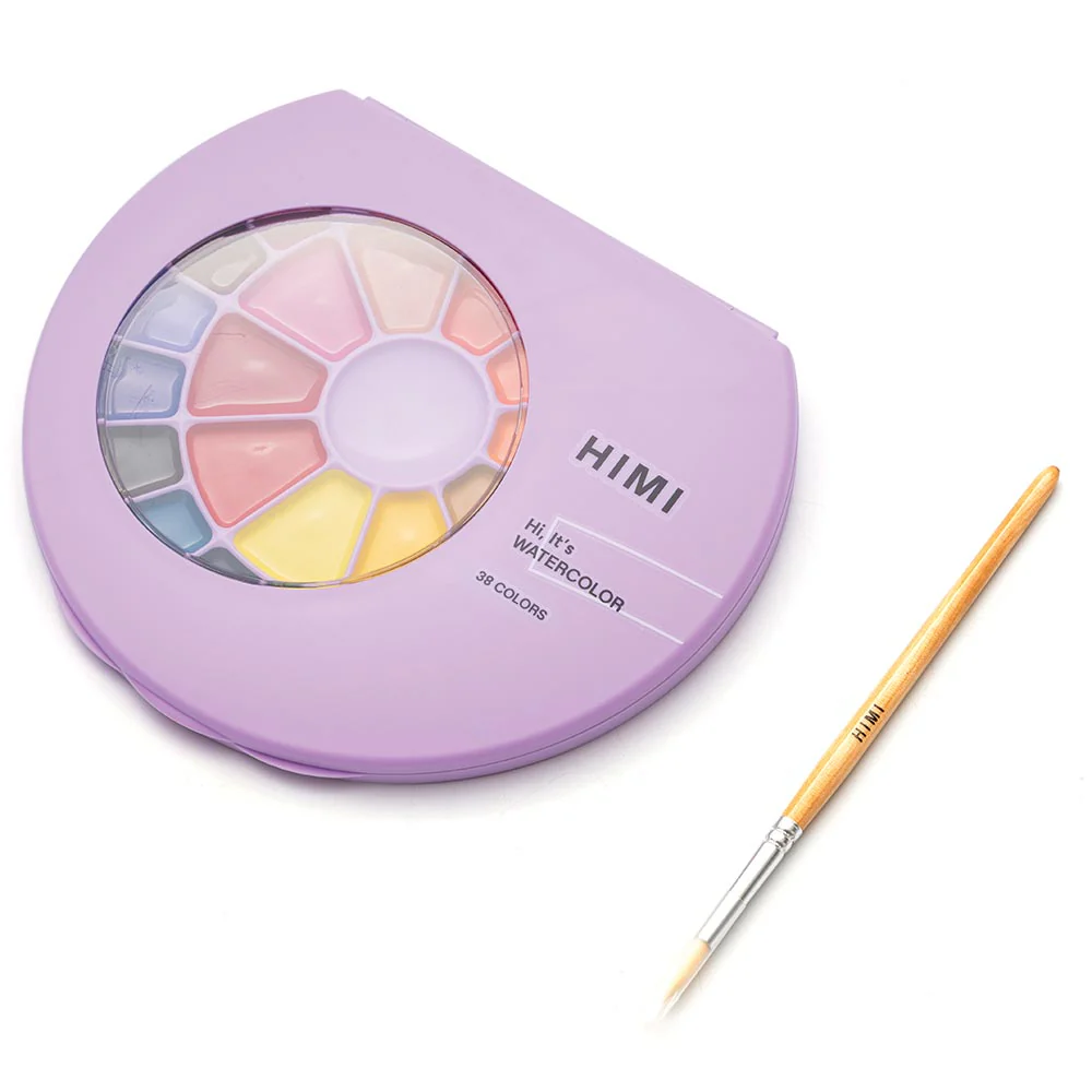HIMI Semi-Moist Watercolour Set of 38 Pans + Brush Purple Case - Image 4