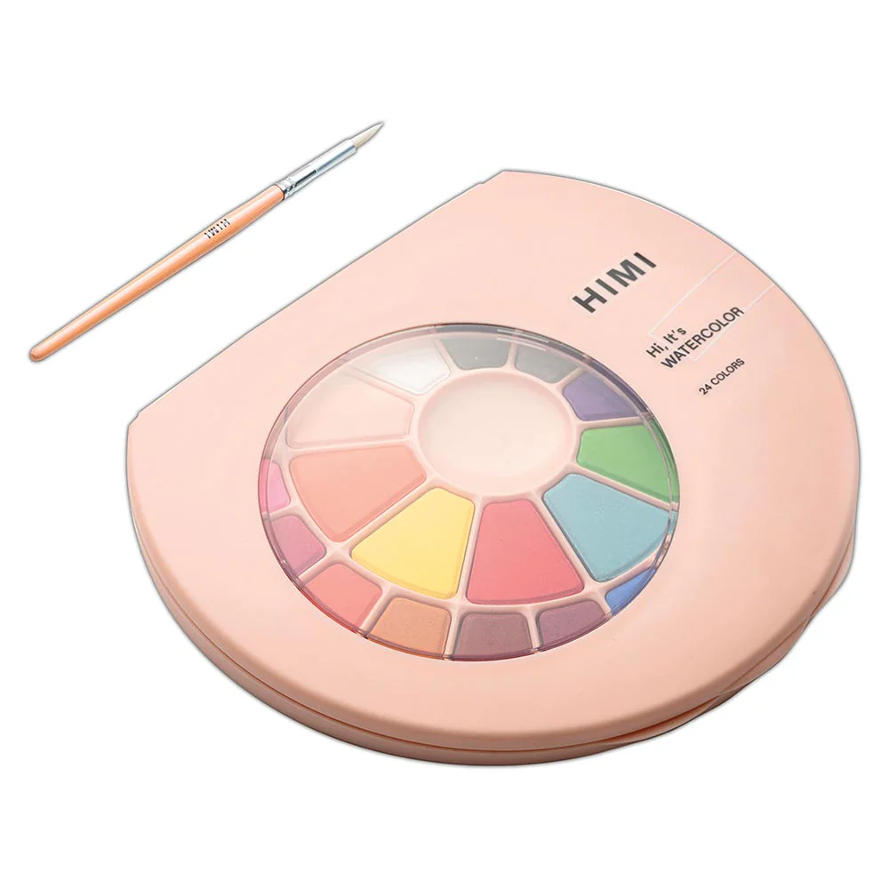 HIMI Solid Watercolour Set of 24 Pans + Brush Pink Case - Image 5