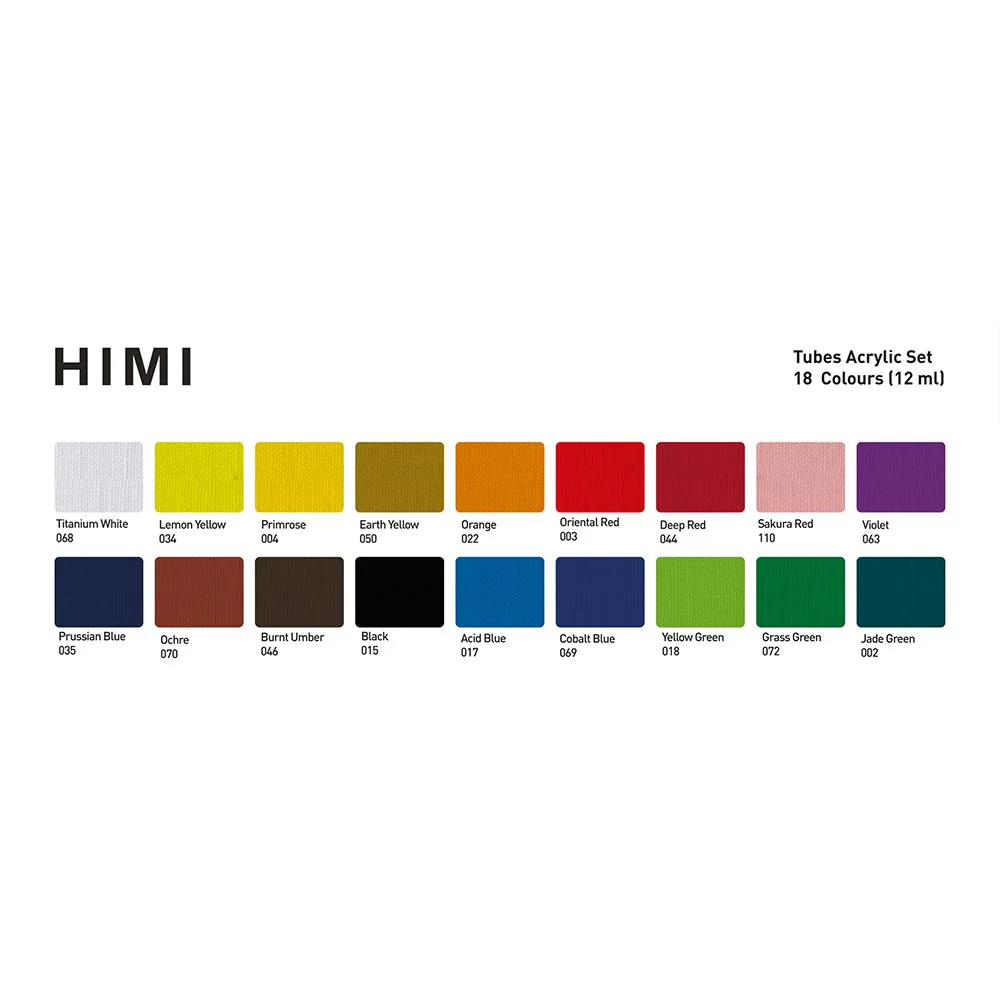 HIMI Tube Acrylic Set of 18 Colours 12ml - Image 2