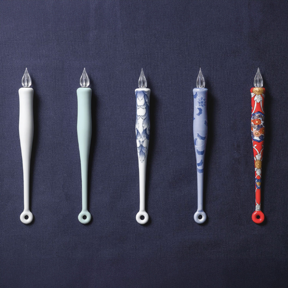 HIZEN5 Saga Collective Japanese Ceramic Glass Dip Pen Sumihajiki Karahanamon - Image 2