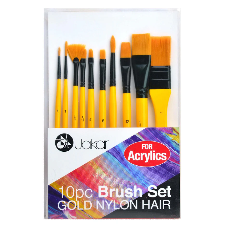 Jakar Brush Set Golden Nylon Bristles For Acrylics Set of 10