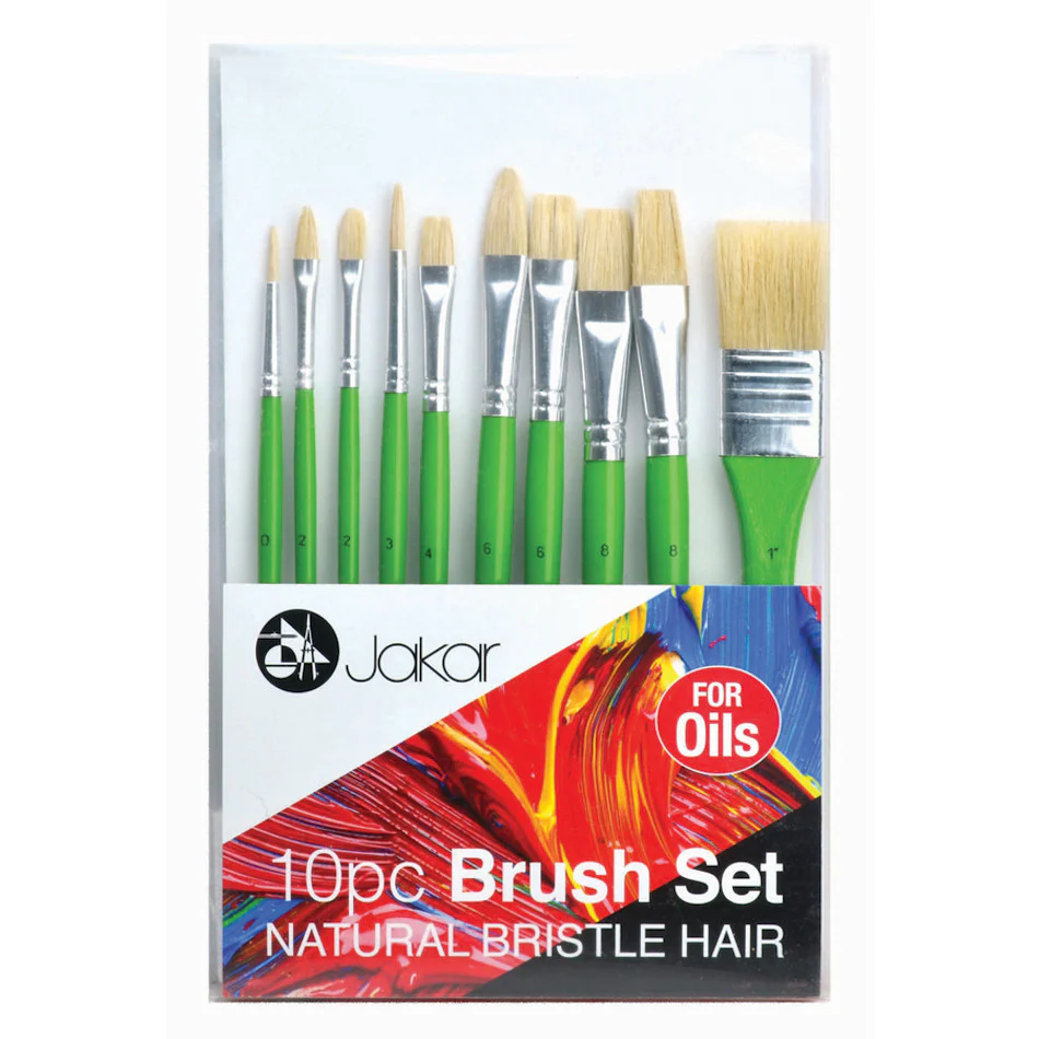 Jakar Brush Set Natural Bristles For Oils Set of 10