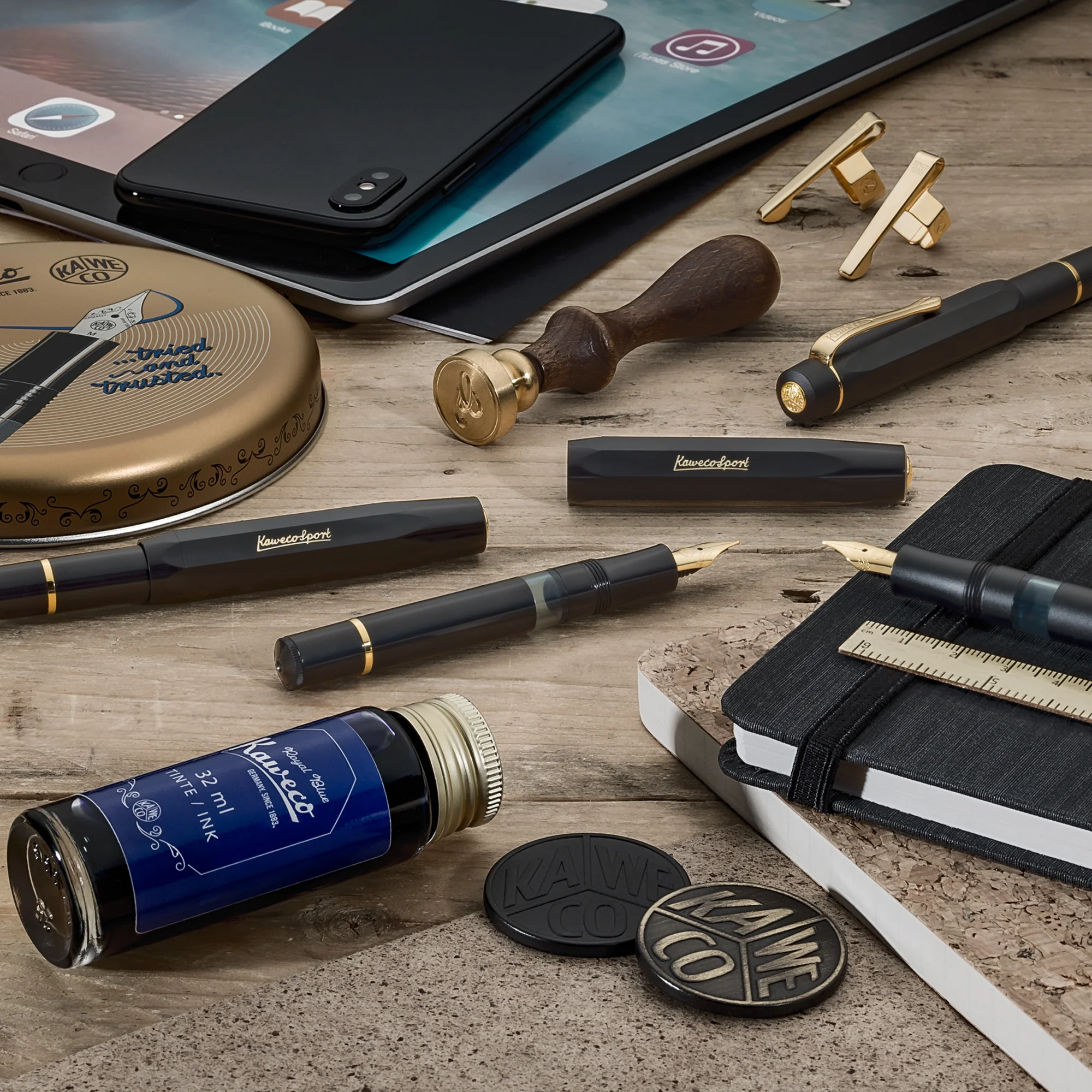 Kaweco Classic Sport Piston Filler Fountain Pen Black and Gold - Image 2