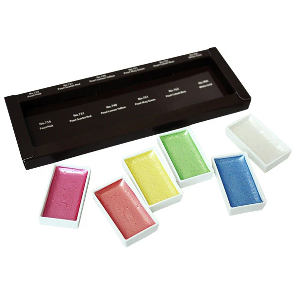 Kuretake Gansai Tambi Watercolour Paint Pearl Colours Set of 6 - Image 2