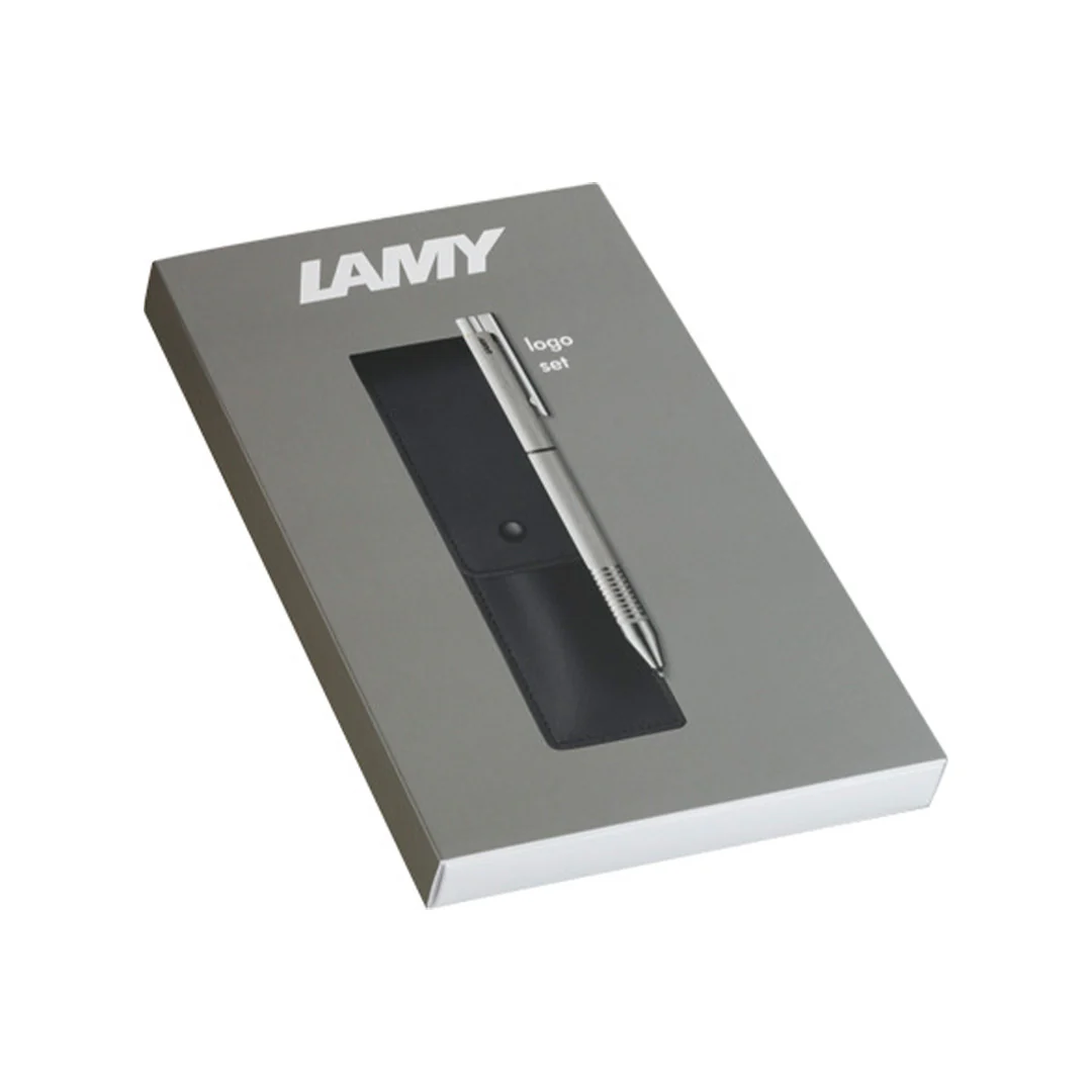 LAMY 606 MS logo Brushed Twin Pen and Leather Pouch set - Image 2