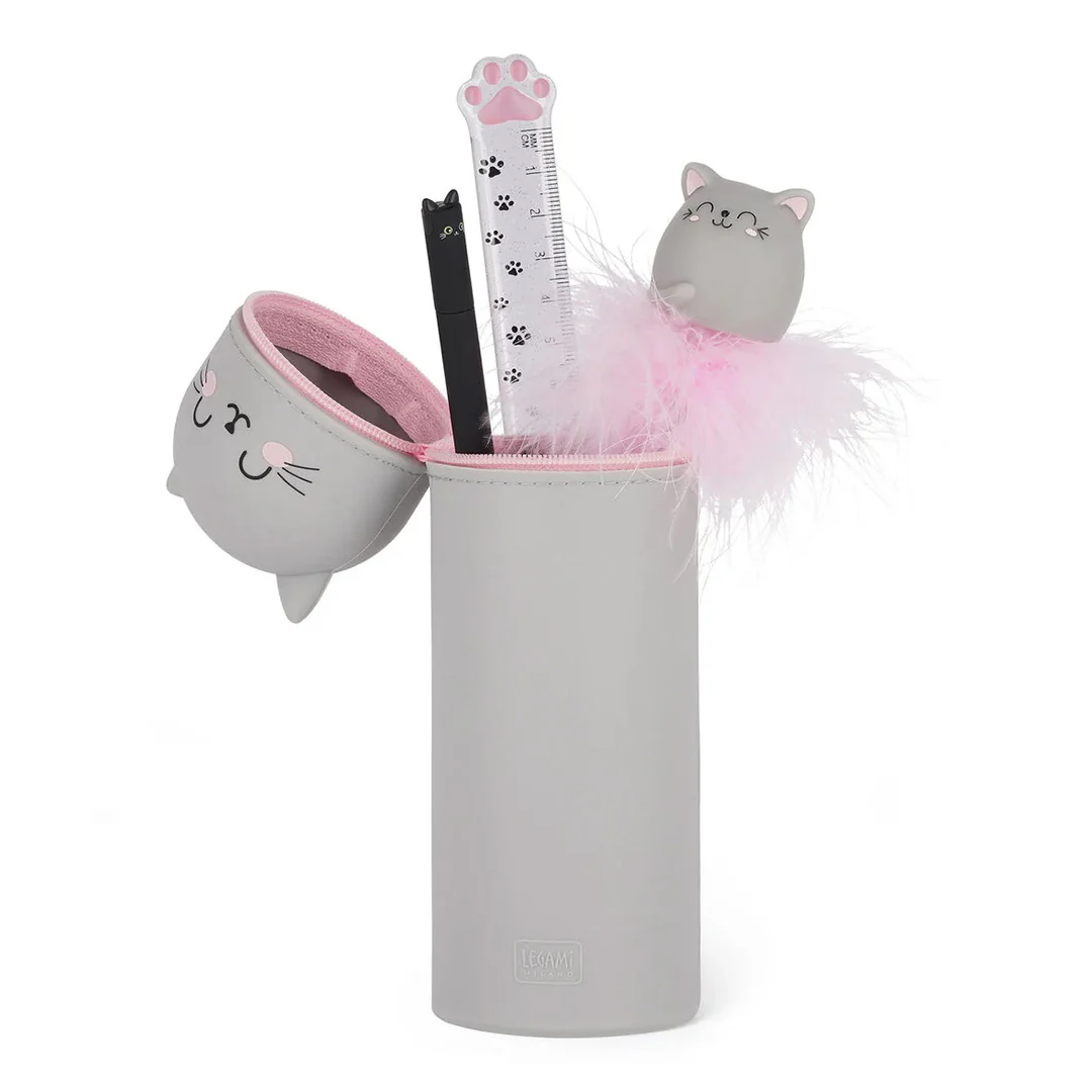 Legami Kawaii 2-in-1 Soft Silicone Pencil Case Kitty - Image 2