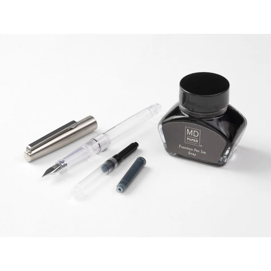 Midori MD Fountain Pen With Bottled Ink Limited Edition Grey - Image 2
