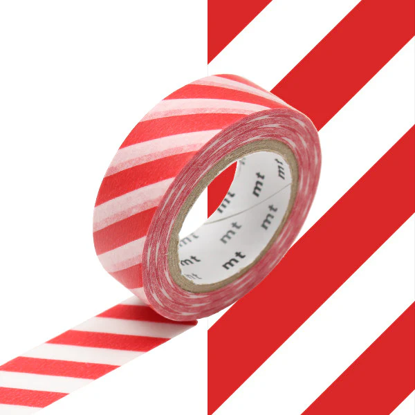 mt Washi Masking Tape - 15mm x 7m - Stripe Red