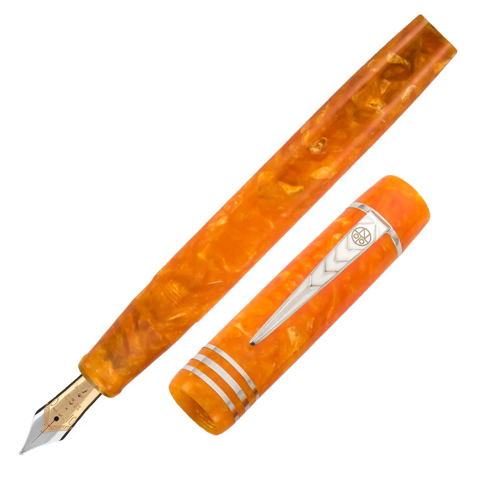 Onoto Magna Classic 18ct Gold Nib Fountain Pen Orange Pearl