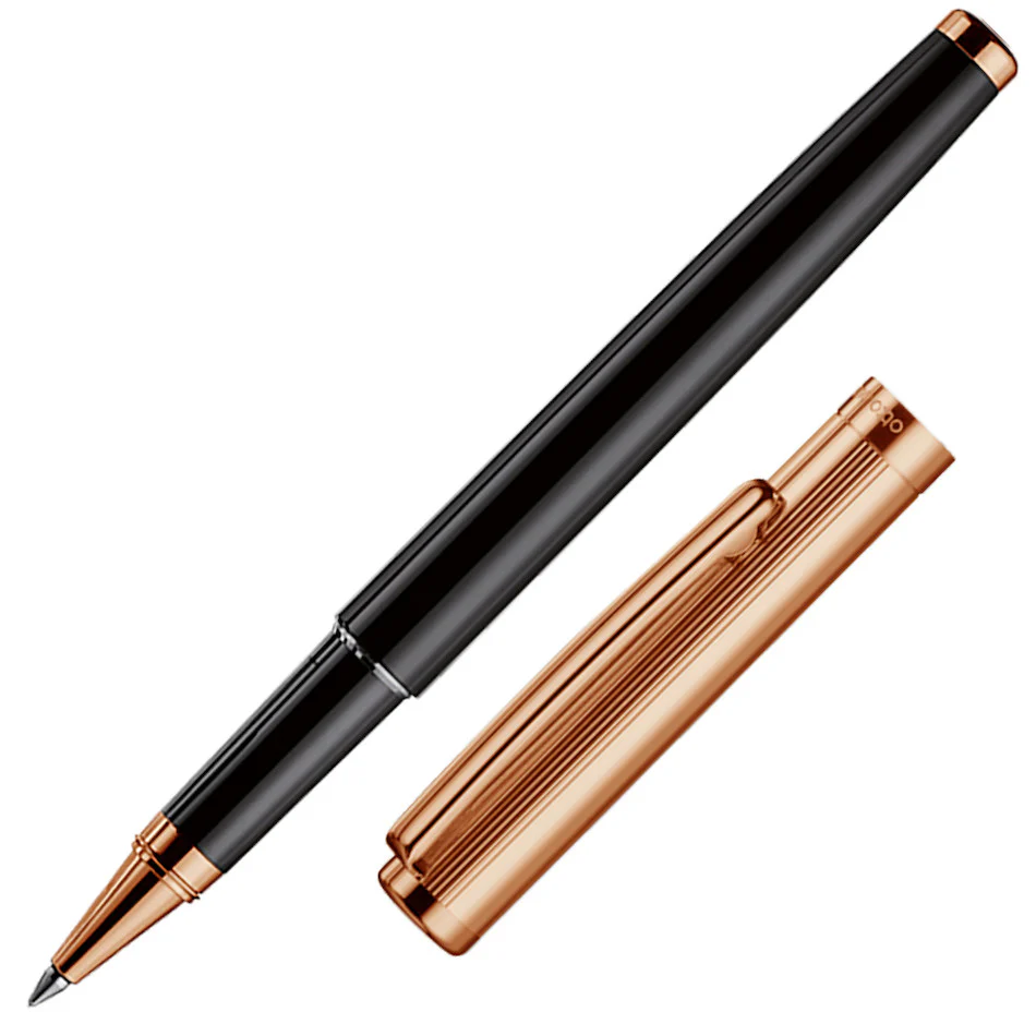 Otto Hutt design01 Rollerball Pen Thread Guilloché Black with Rosegold Trim