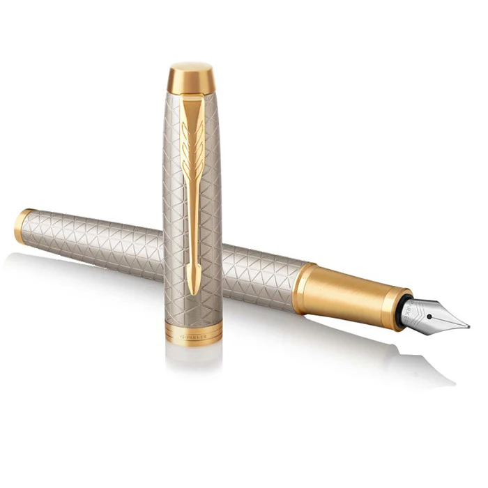Parker IM Premium Fountain Pen Warm Silver with Gold Trim - Image 4