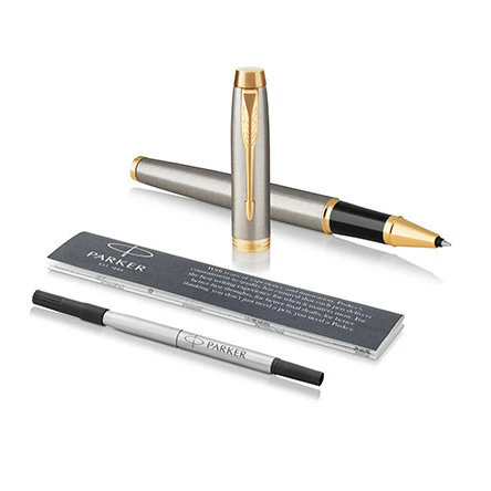 Parker IM Rollerball Pen Brushed Metal with Gold Trim - Image 2