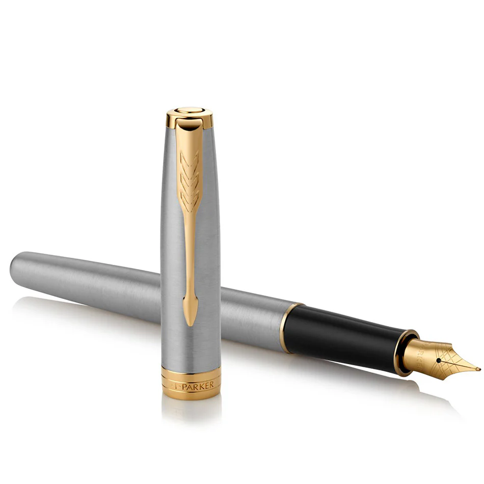 Parker Sonnet Fountain Pen Brushed Steel Gold Trim - Image 3