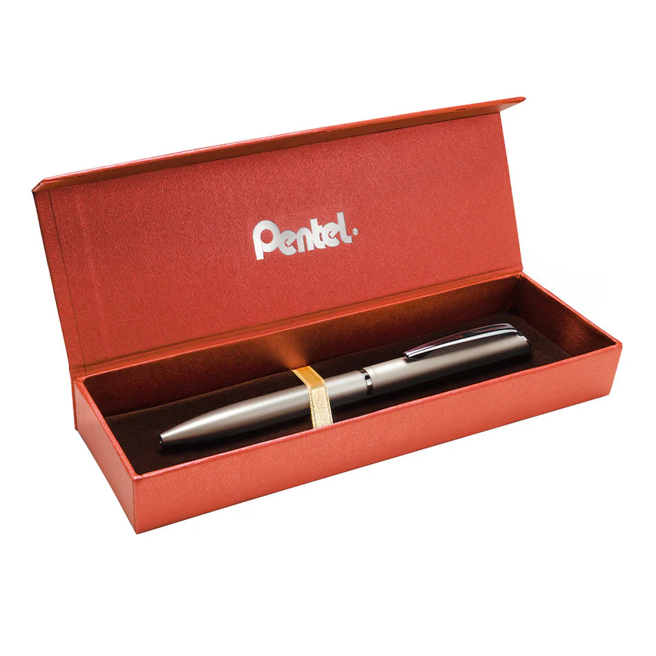 Pentel EnerGel Philography Retractable Rollerball Pen Warm Silver with Gift Box