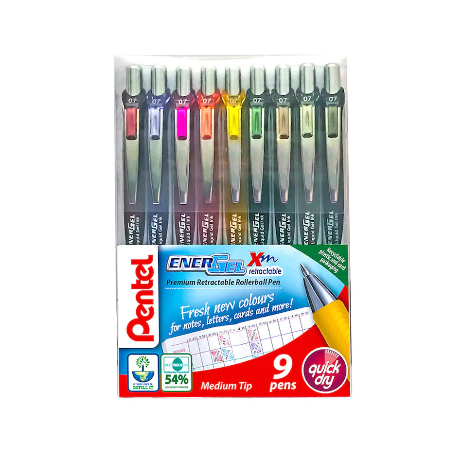 Pentel EnerGel Xm Retractable Rollerball Set of 9