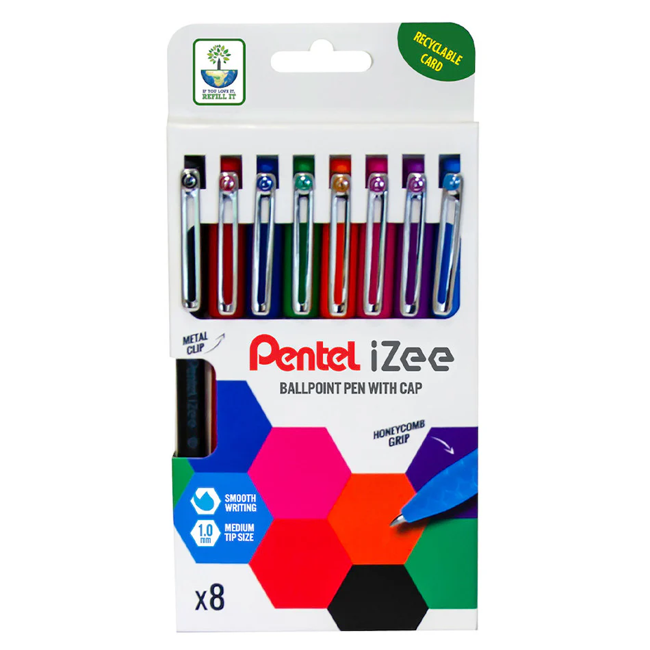 Pentel iZee Ballpoint Pen Wallet of 8