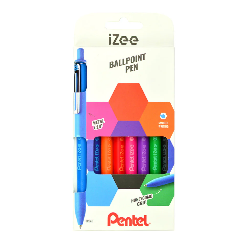 Pentel iZee Retractable Ballpoint Pen Wallet of 8