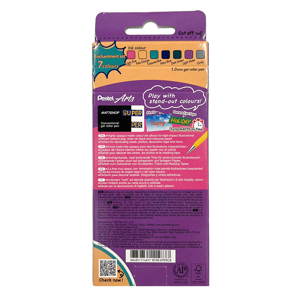 Pentel Mattehop Gel Pen Enchantment Colours Set of 7 - Image 3