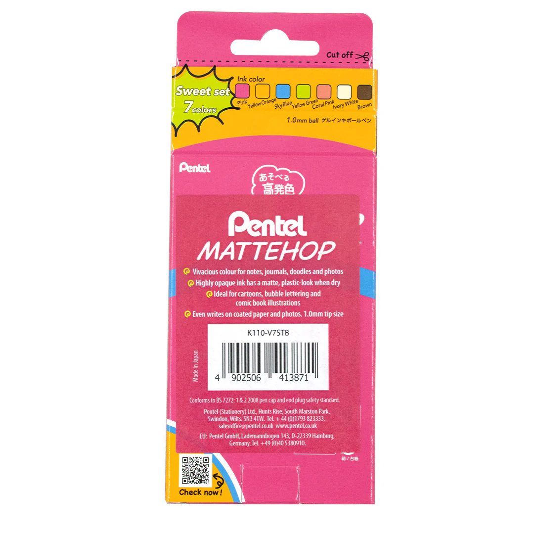 Pentel Mattehop Gel Pen Sweet Colours Set of 7 - Image 3