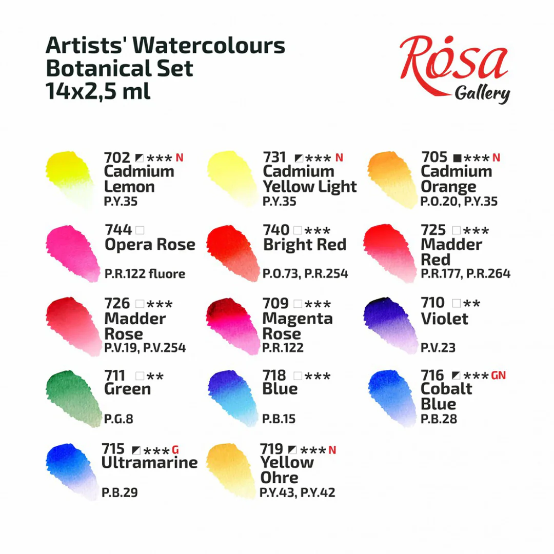 Rosa Watercolour Paints Full Pan Botanical Set of 14 - Image 2