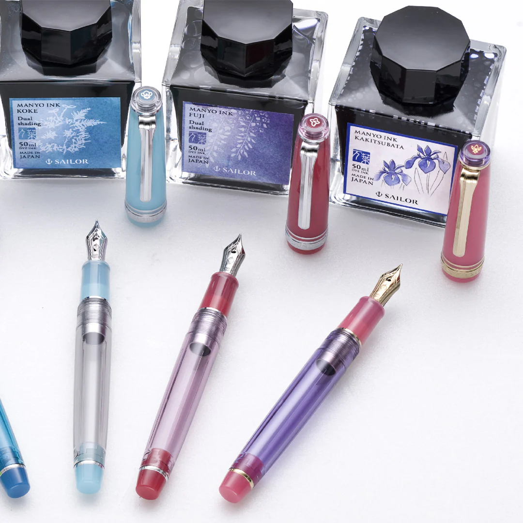 Sailor Professional Gear Slim Manyo II Fountain Pen Wisteria with 14K Nib & 50ml Manyo Fuji Ink - Image 2