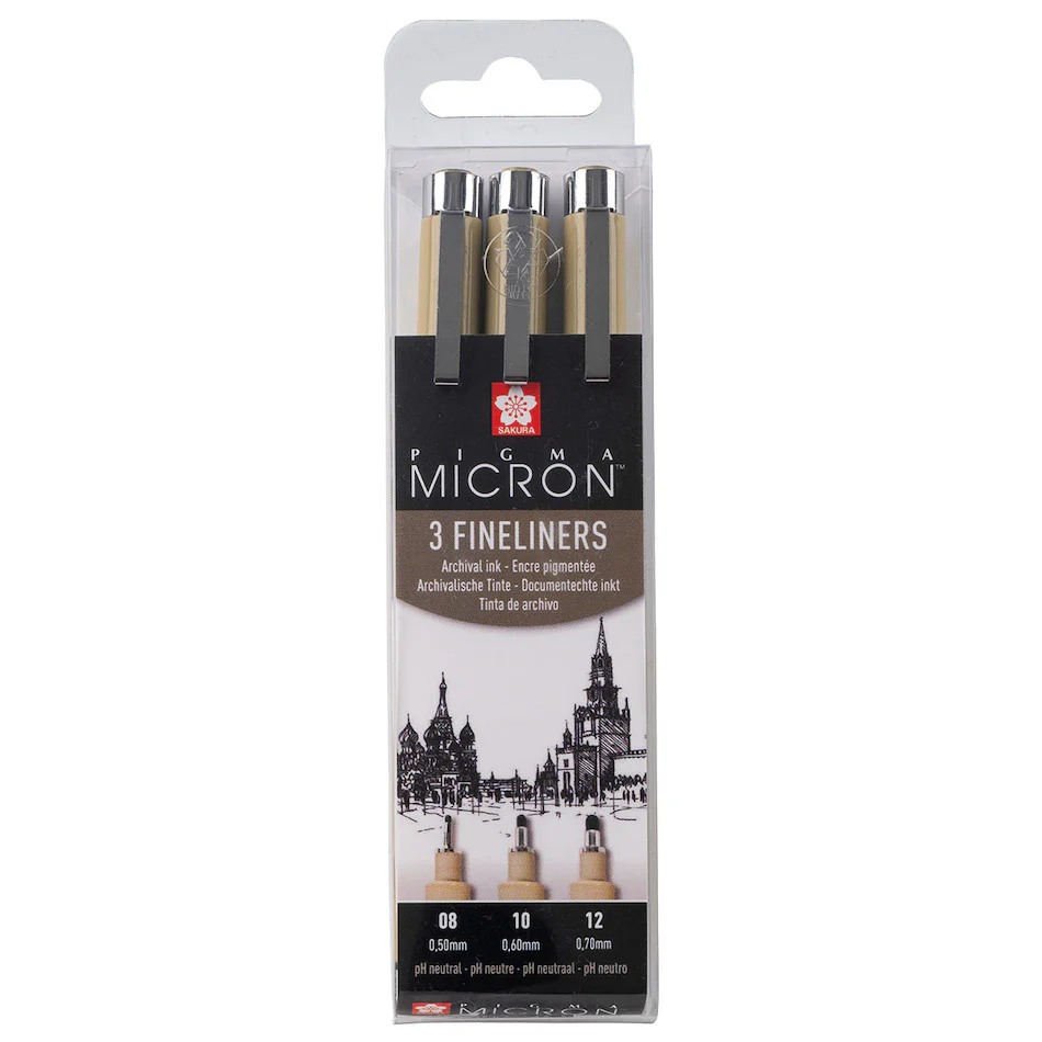 Sakura Pigma Micron Drawing Pen Set of 3 Black 08-10-12