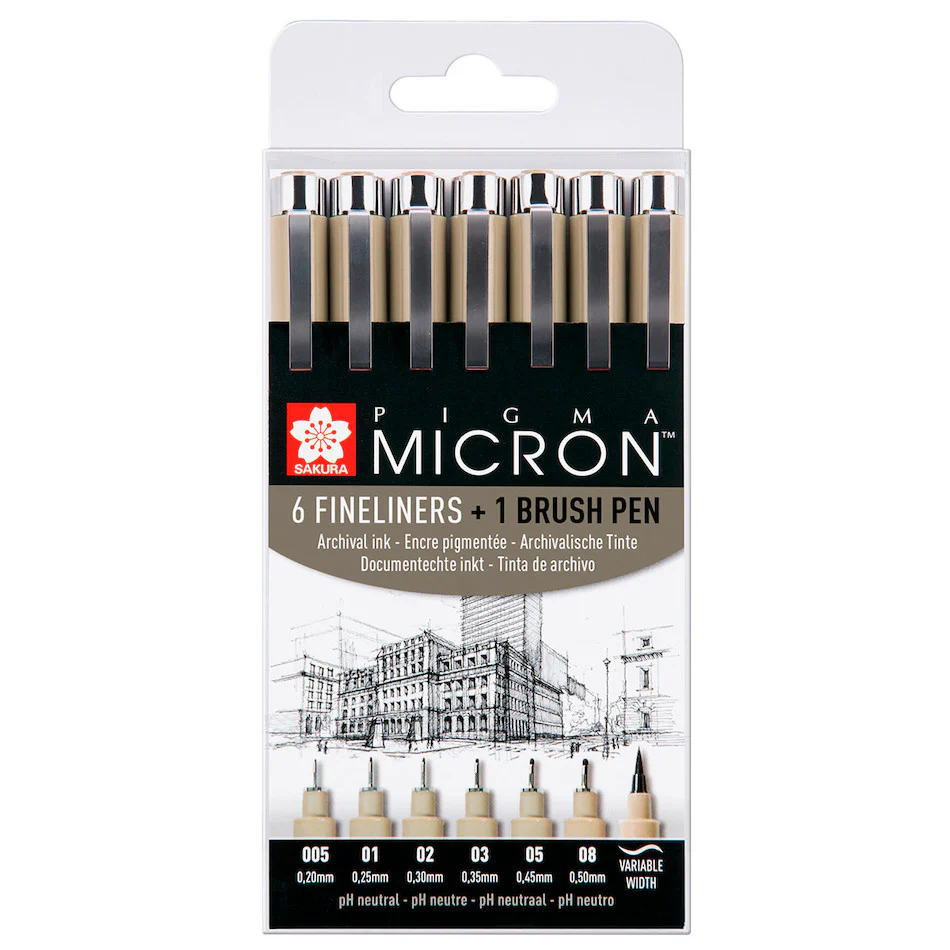 Sakura Pigma Micron Drawing Pen Set of 7 Black