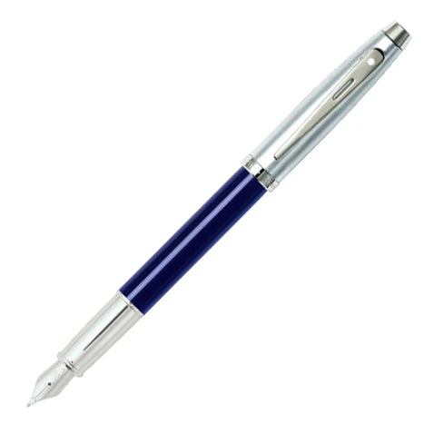 Sheaffer 100 Fountain Pen Blue and Brushed Chrome