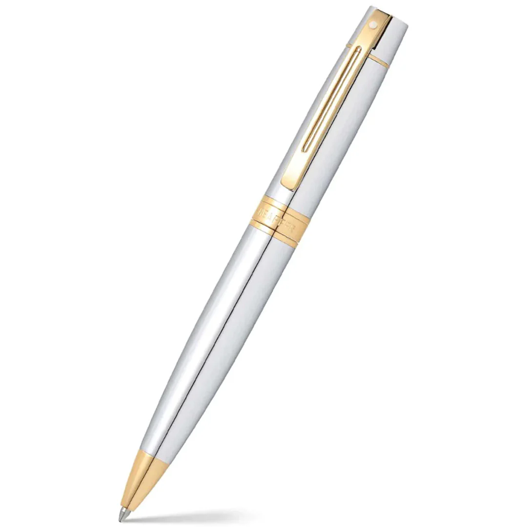 Sheaffer 300 G9342 Ballpoint Pen Bright Chrome With Gold Tone Trim With Gold Plated Table Clock - Image 2