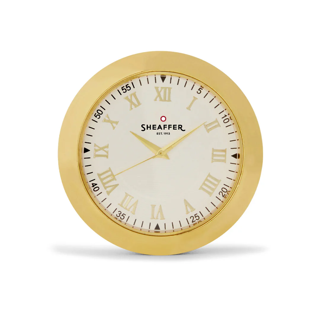 Sheaffer 300 G9342 Ballpoint Pen Bright Chrome With Gold Tone Trim With Gold Plated Table Clock - Image 3