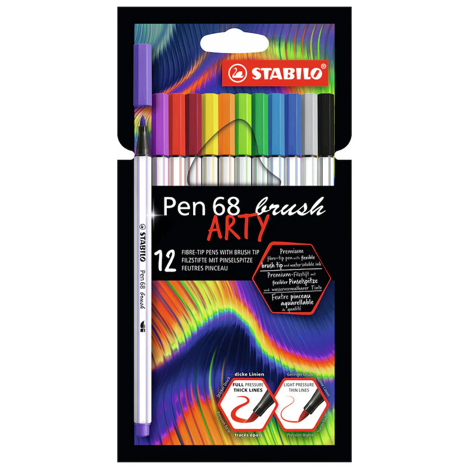 STABILO ARTY Pen 68 Brush Wallet of 12 Assorted Colours