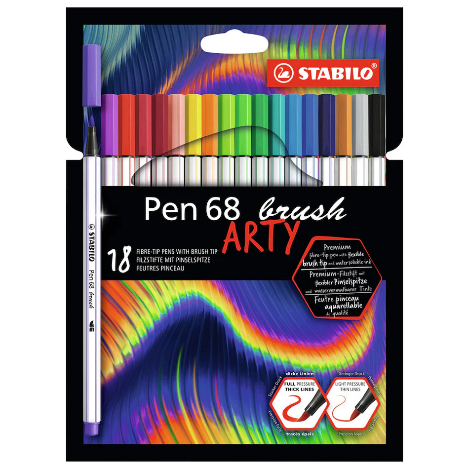 STABILO ARTY Pen 68 Brush Wallet of 18 Assorted Colours
