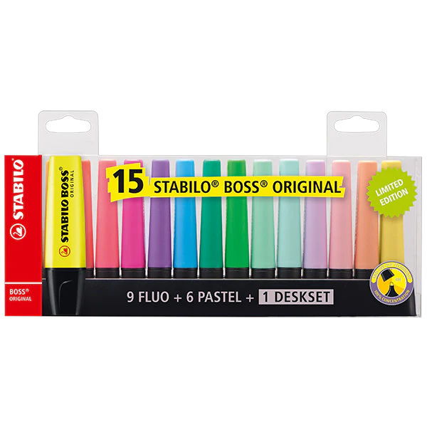 STABILO BOSS Original Highlighter Assorted Deskset of 15