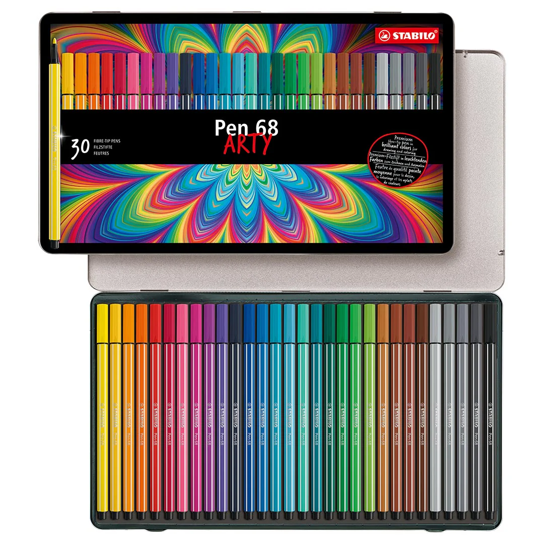 STABILO Pen 68 Metal Box Of 30 Assorted Colours Arty - Image 2