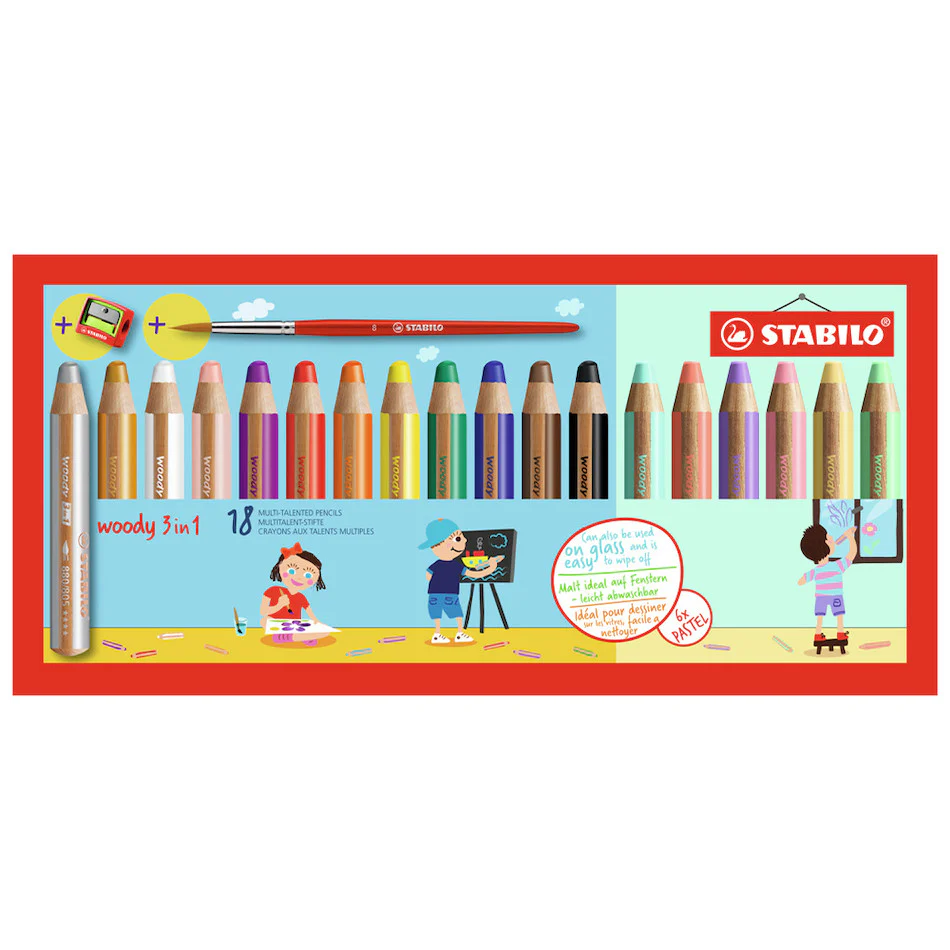 STABILO woody 3 in 1 Pencil and Pastel Pencil Set of 18