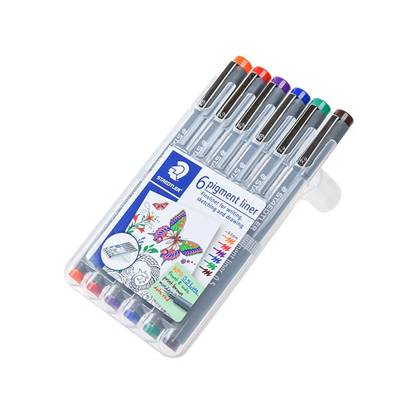 Staedtler 308 Coloured Pigment Liner 0.5 Assorted Deskset of 6 Set 1
