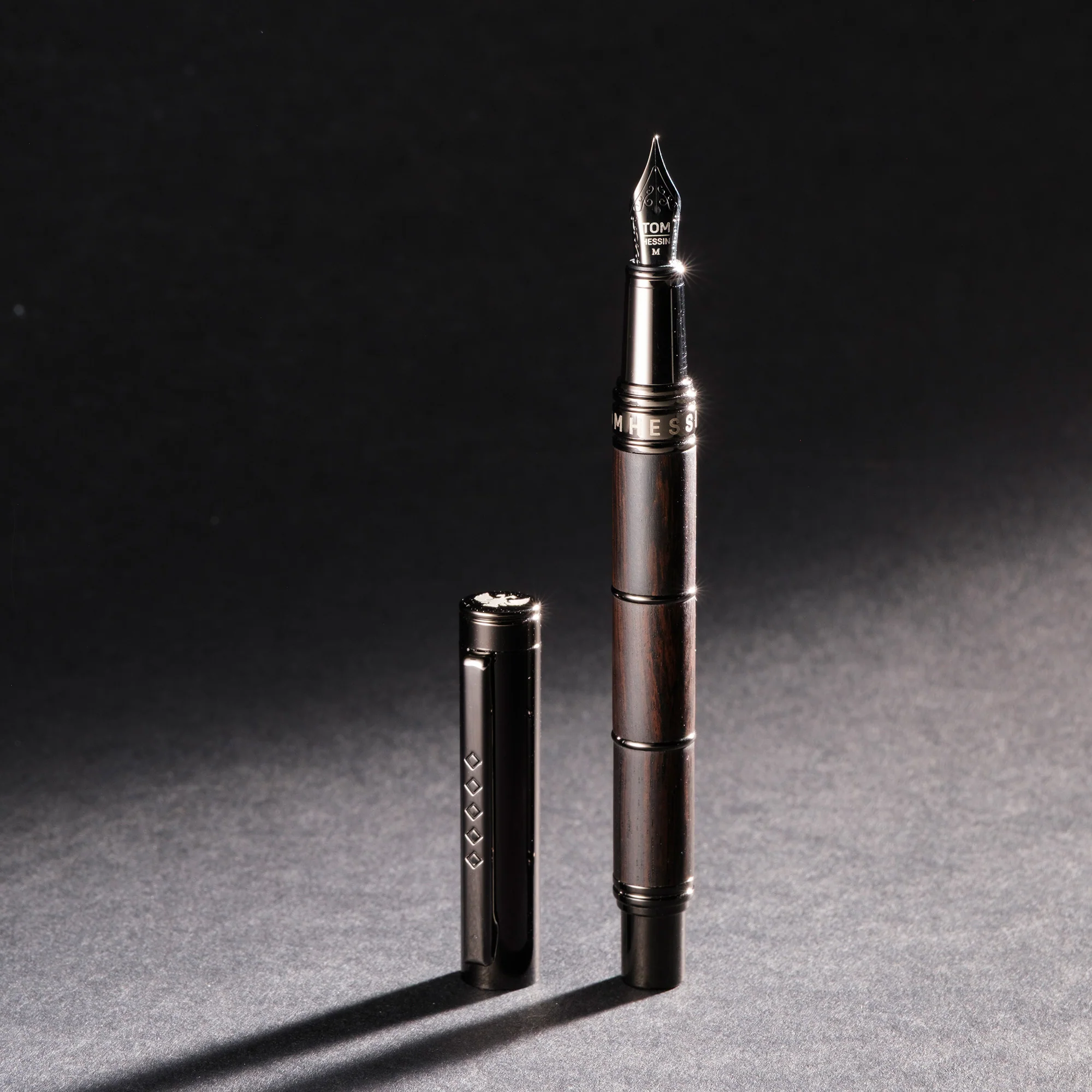 Tom Hessin Revolution Fountain Pen Charcoal Black Wood Barrel with Gunmetal Trim - Image 2