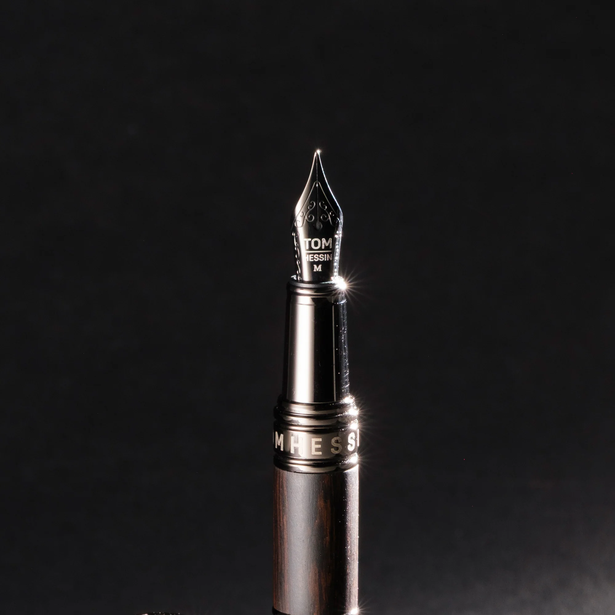 Tom Hessin Revolution Fountain Pen Charcoal Black Wood Barrel with Gunmetal Trim - Image 3