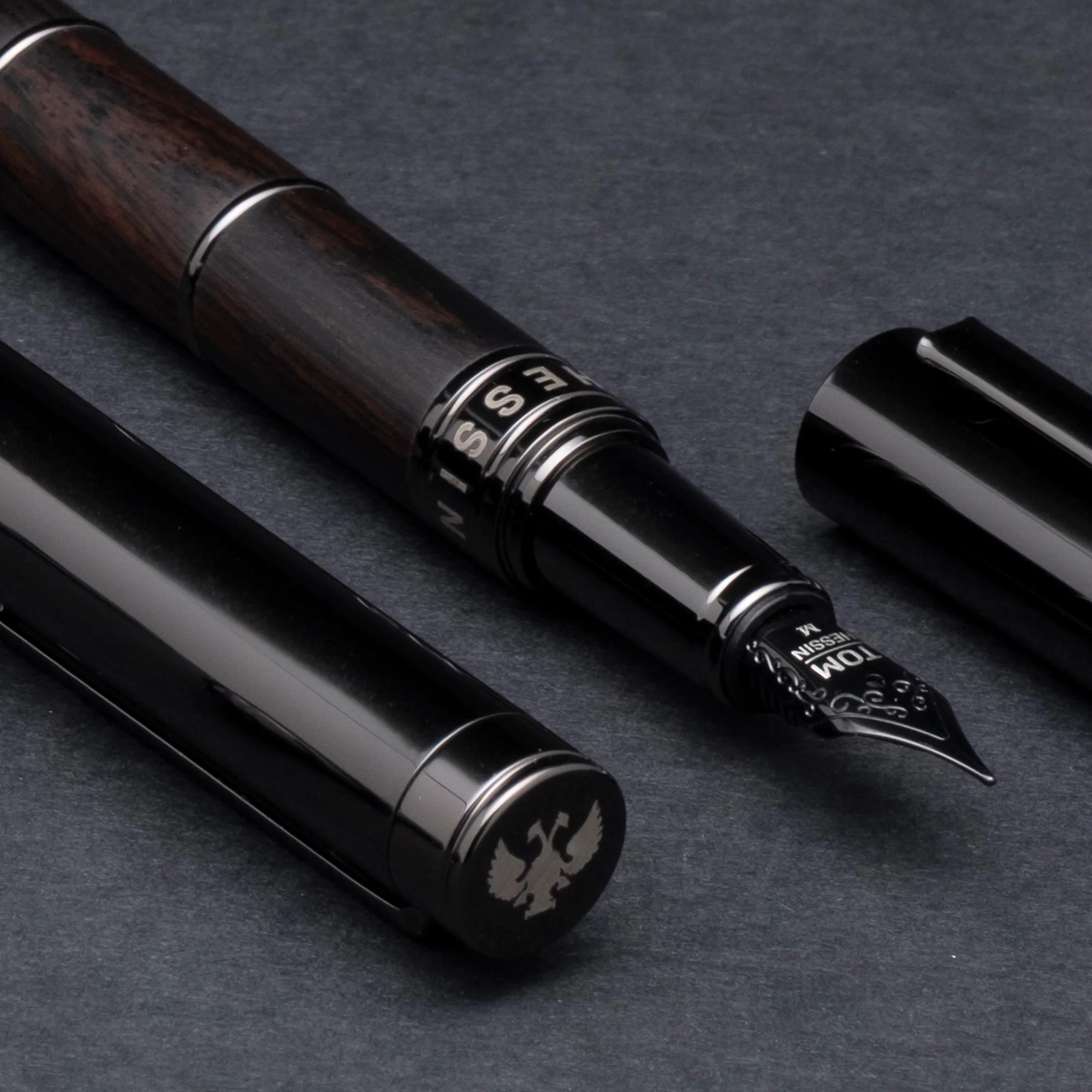 Tom Hessin Revolution Fountain Pen Charcoal Black Wood Barrel with Gunmetal Trim - Image 5