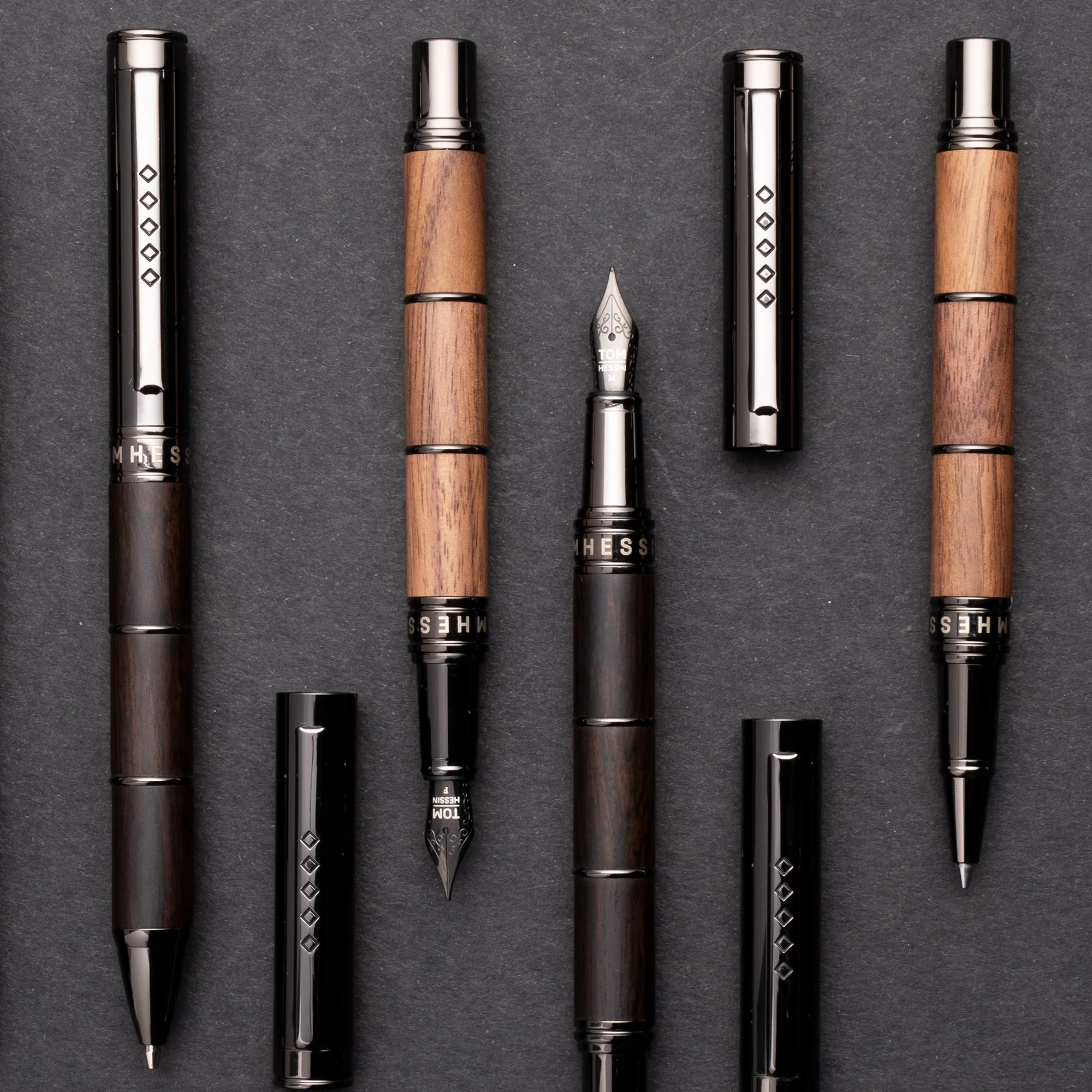 Tom Hessin Revolution Fountain Pen Rustic Wood Barrel with Gunmetal Trim - Image 5