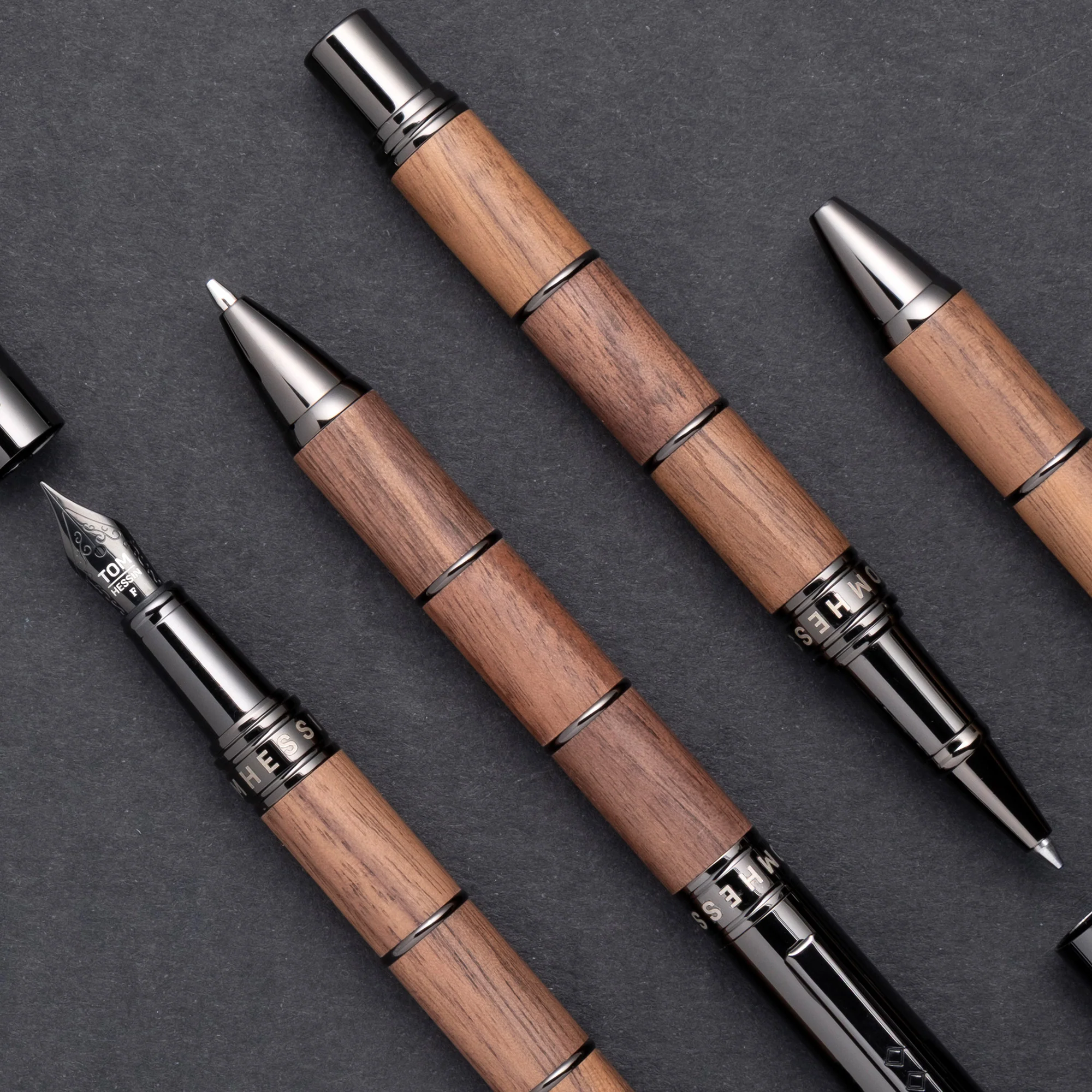 Tom Hessin Revolution Fountain Pen Rustic Wood Barrel with Gunmetal Trim - Image 9