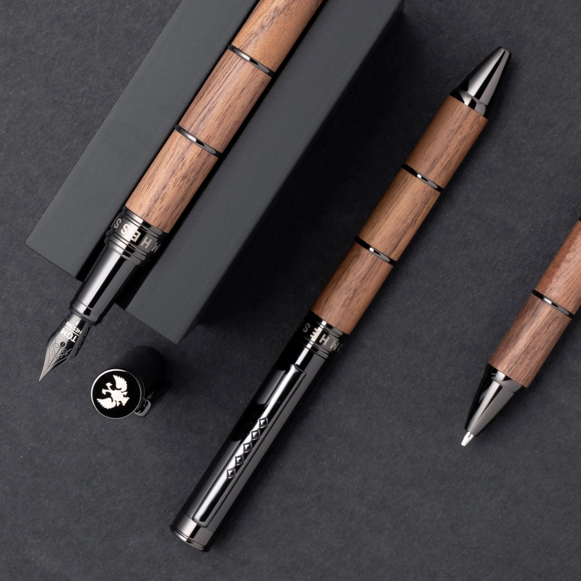 Tom Hessin Revolution Mechanical Pencil Rustic Wood Barrel with Gunmetal Trim - Image 2