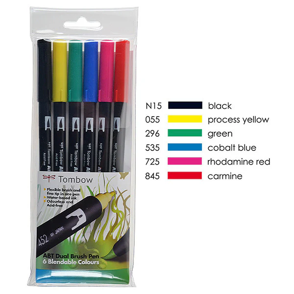 Tombow ABT Dual Brush Pen Set of 6