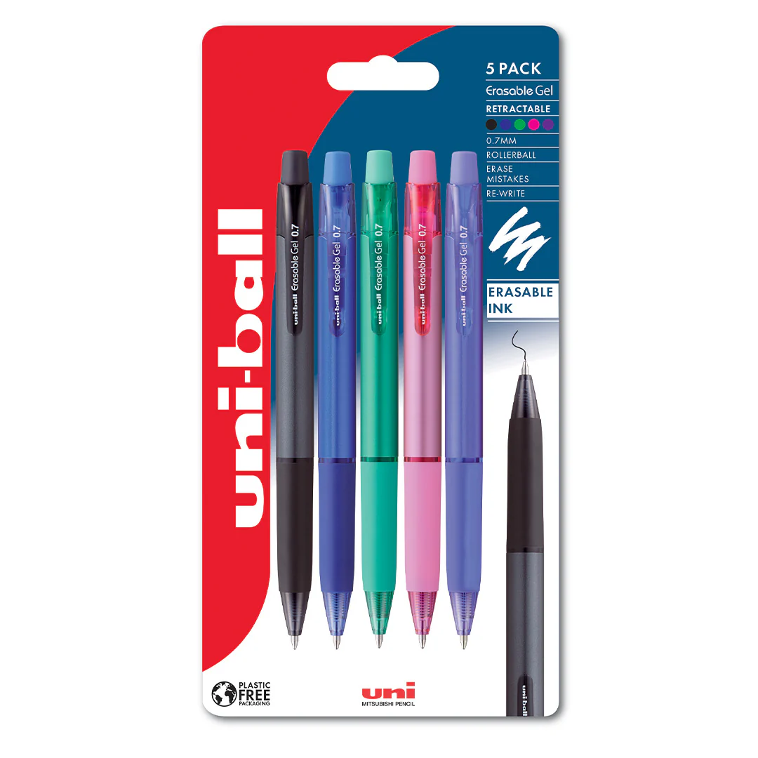Uni-ball Erasable Retractable Rollerball Pen 5-Piece Set Red Blue Black Green Pink And Violet