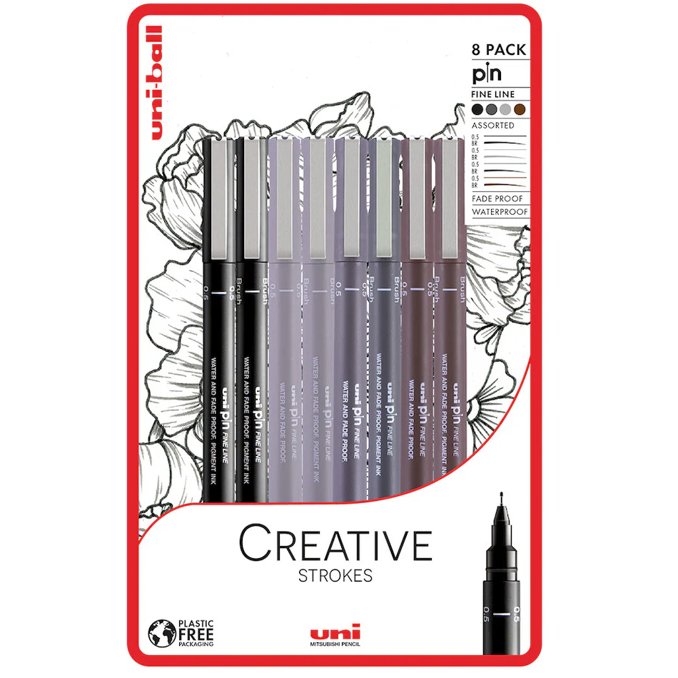Uni-ball PIN Drawing Pen Creative Strokes Set of 8