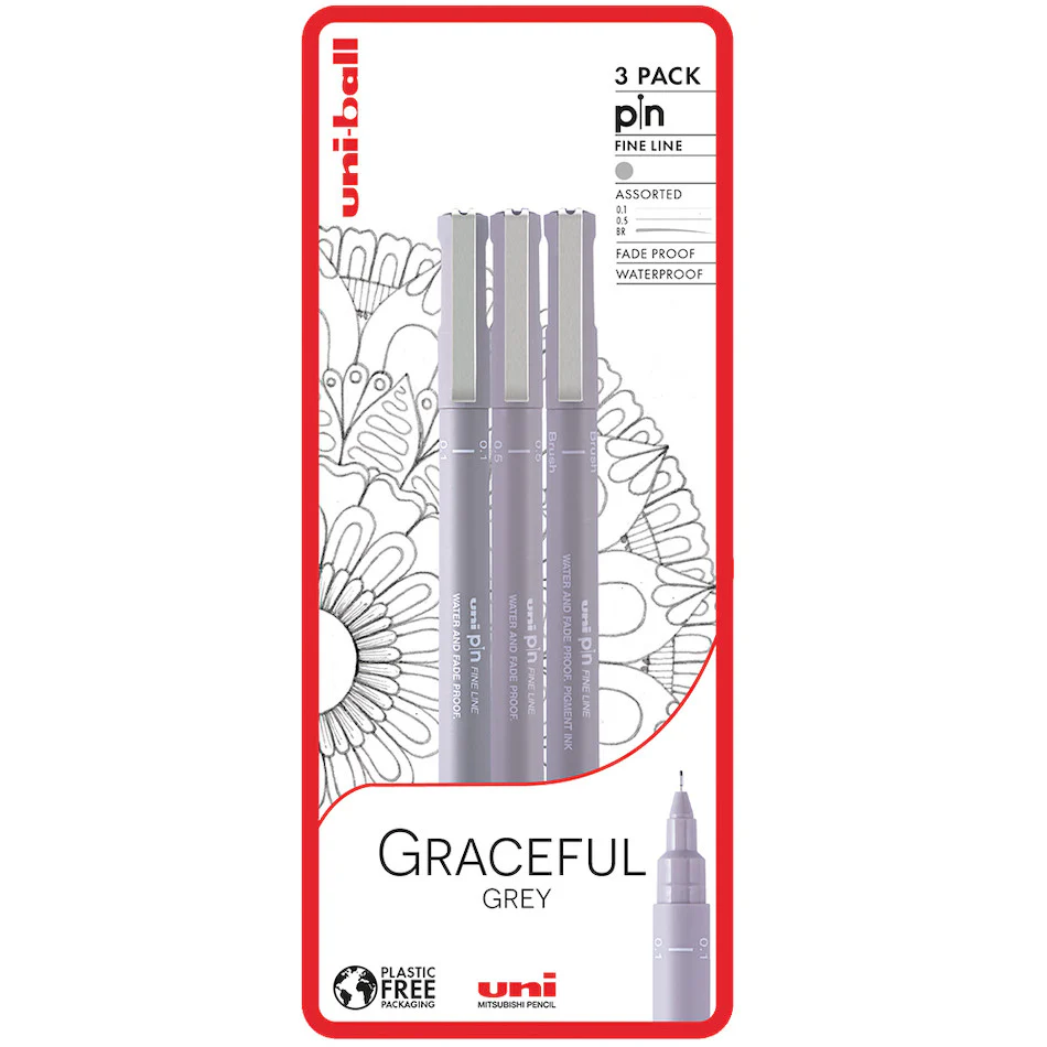 Uni-ball PIN Drawing Pen Graceful Grey Set of 3