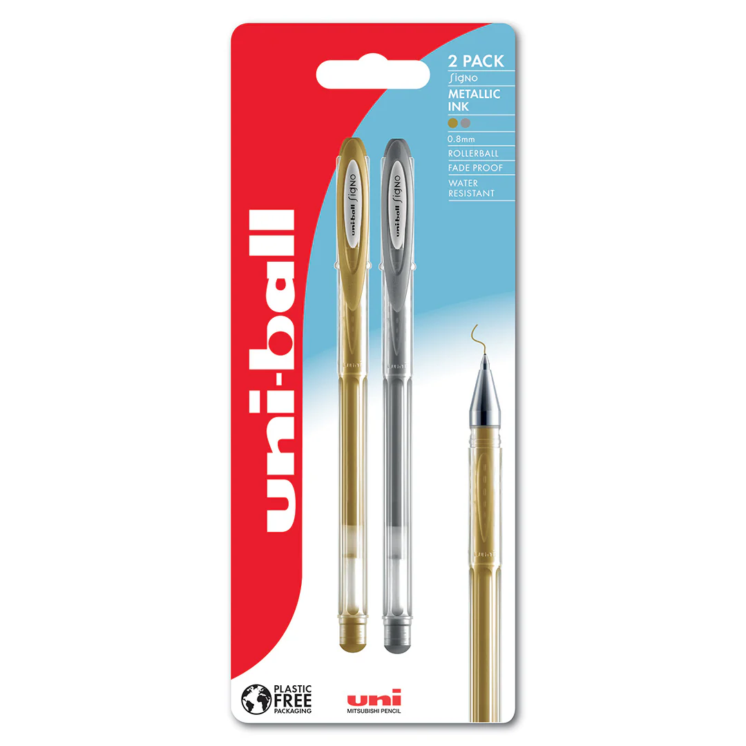 Uni-ball Um-120NM Signo Metallic Gel Rollerball Pen Set Gold & Silver